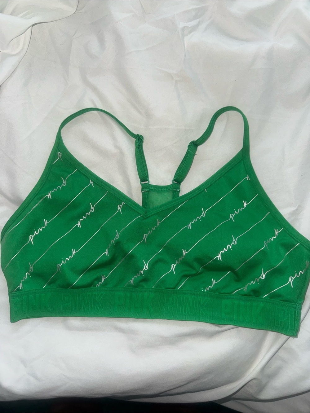 PINK Victoria's Secret Green Strappy Bralette/Sports Bra Lightweight Comfort